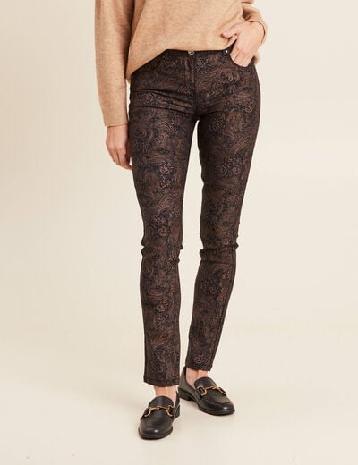 Pantalon coupe ajust&eacute;e enduit noir femme