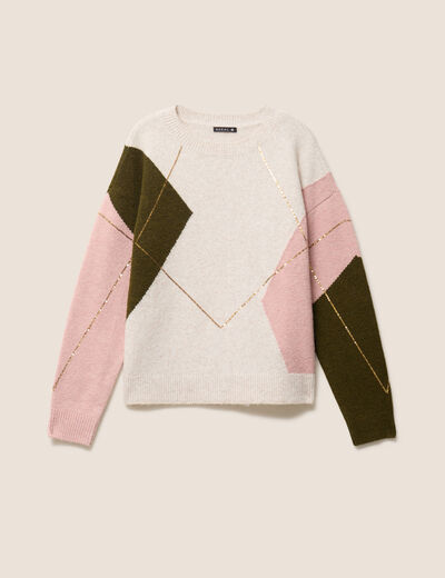 Pull col rond beige femme