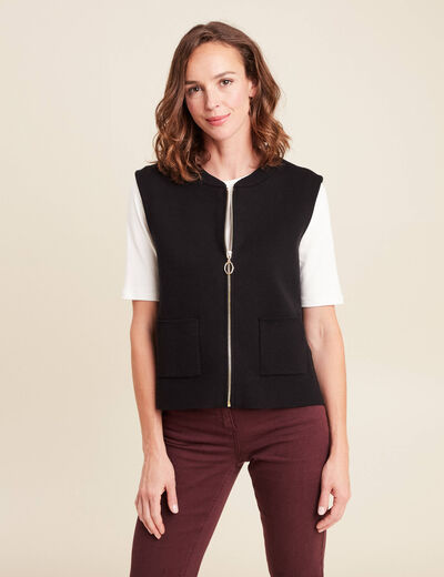 Gilet droit court sans manches noir femme