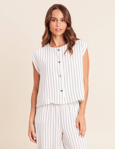 T-shirt sans manches col rond doubl&eacute; gris fonc&eacute; femme