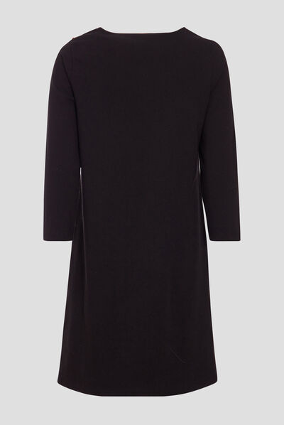 Robe droite manches 3/4 noir femme
