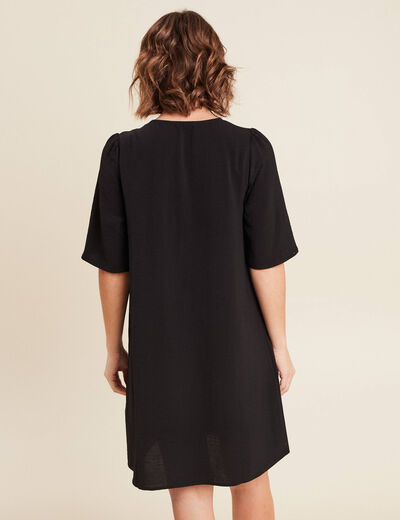 Robe évasée col en V noir femme