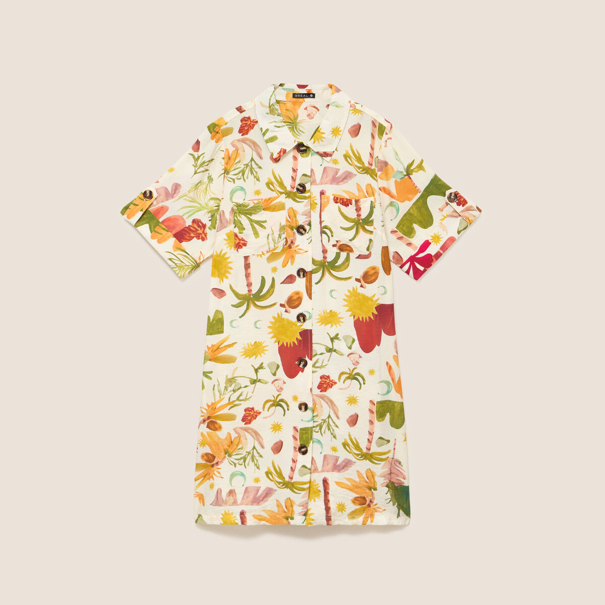 Robe droite courte manches courtes multicolore femme