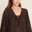 Robe courte &eacute;vas&eacute;e col v manches 3/4 marron femme