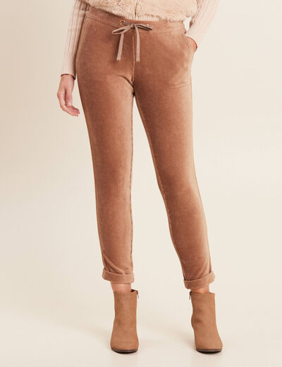 Pantalon cigarette velours marron femme