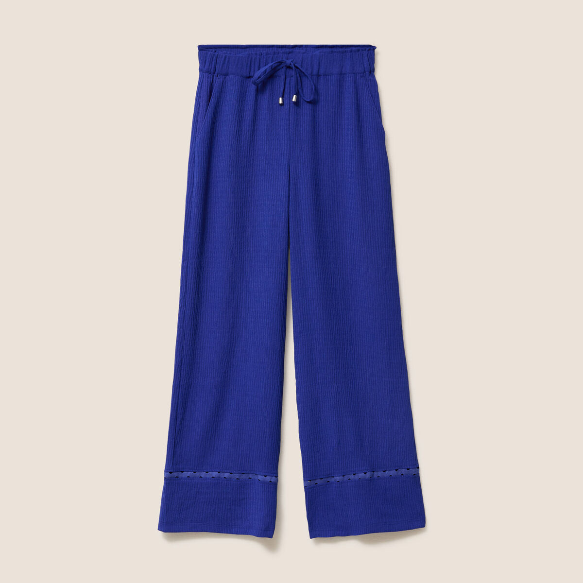 Pantalon large taille haute bleu fonc&eacute; femme