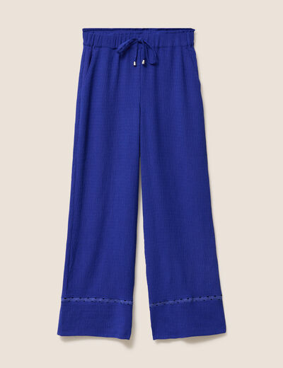 Pantalon large taille haute bleu fonc&eacute; femme