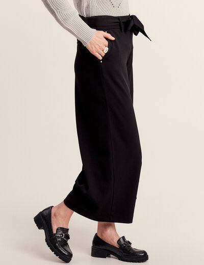Pantalon large ceinturé noir femme