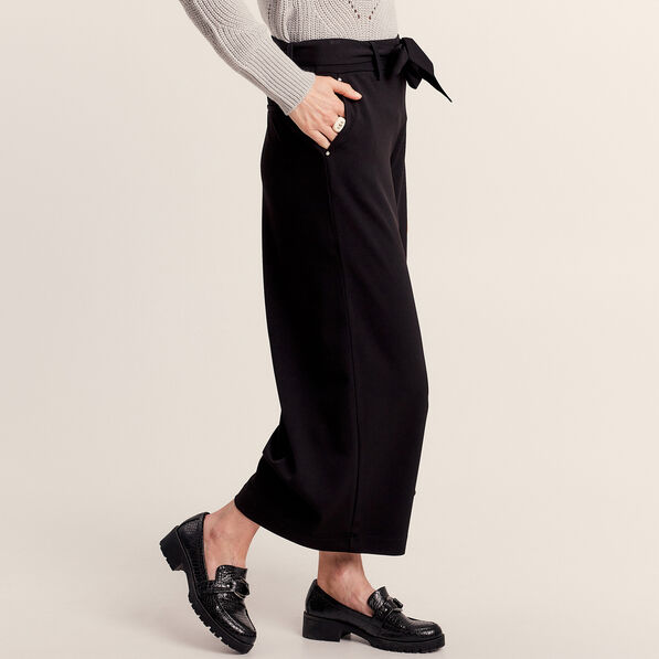 Pantalon large ceinturé noir femme