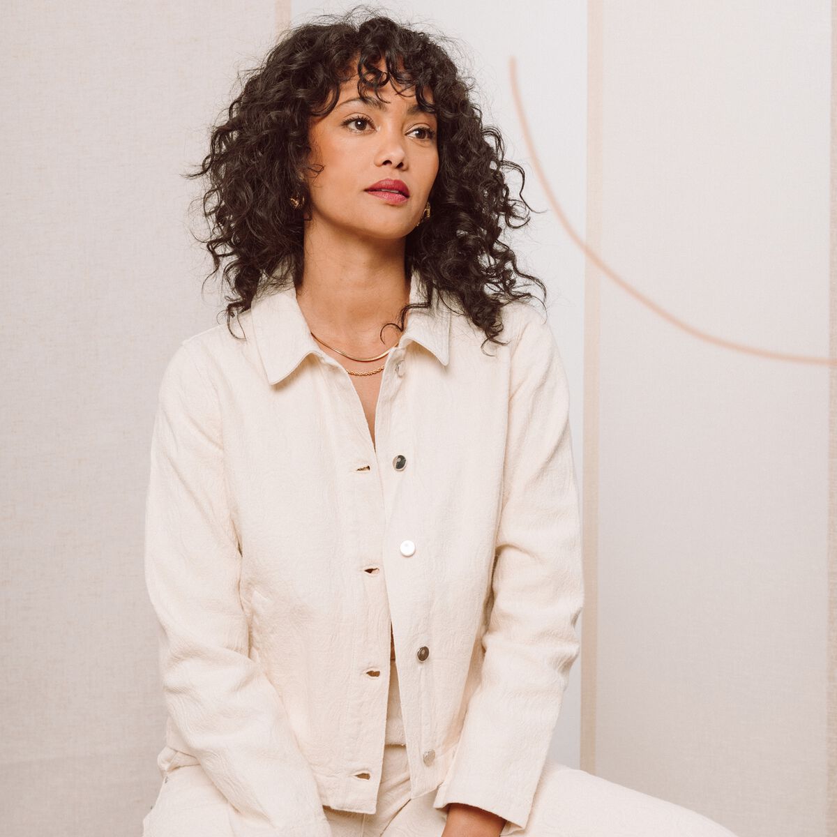 Veste en coton manches longues ivoire femme