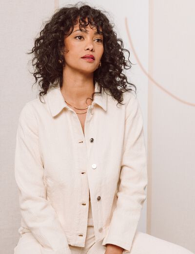 Veste en coton manches longues ivoire femme