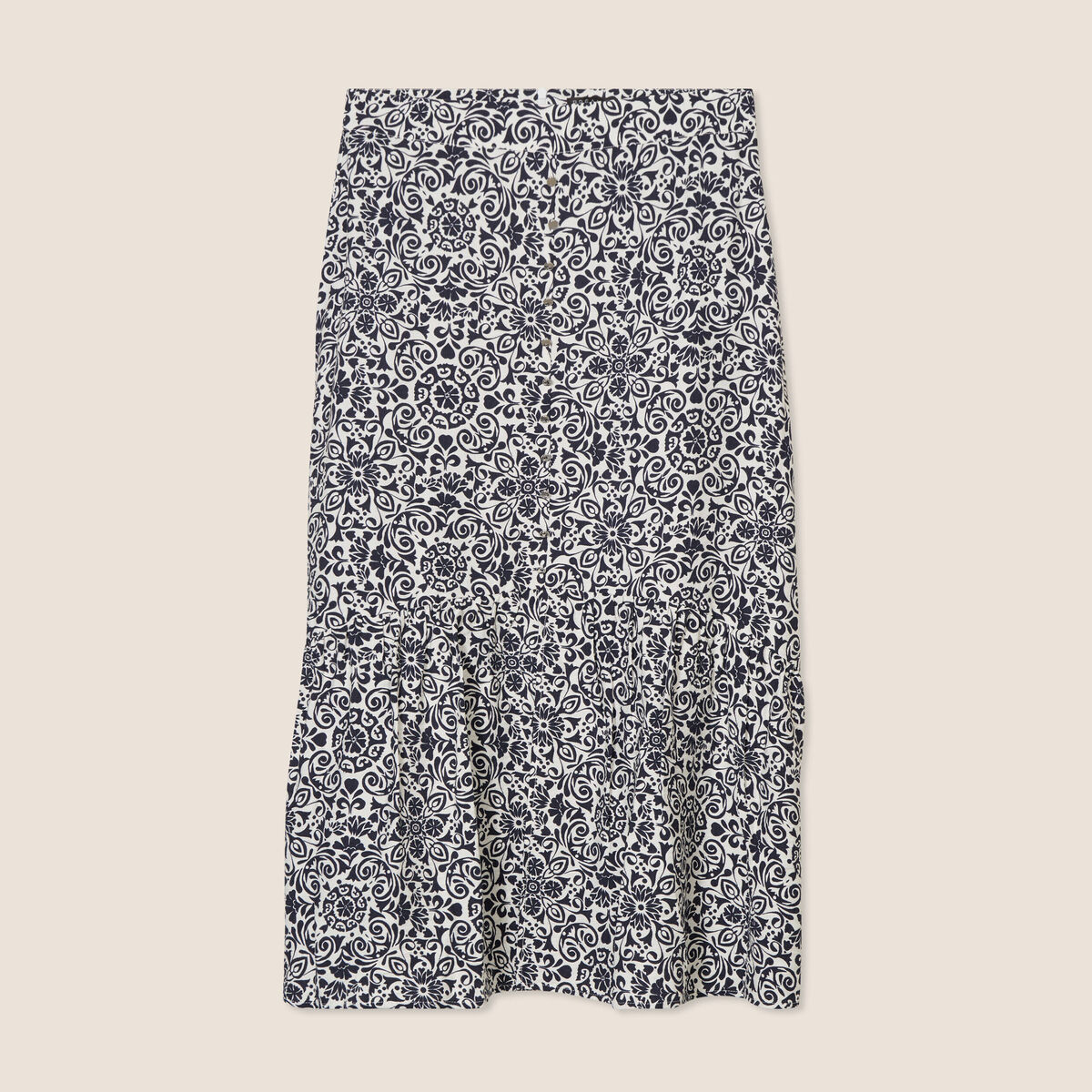 Jupe midi droite satin bleu marine femme