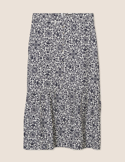 Jupe midi droite satin bleu marine femme