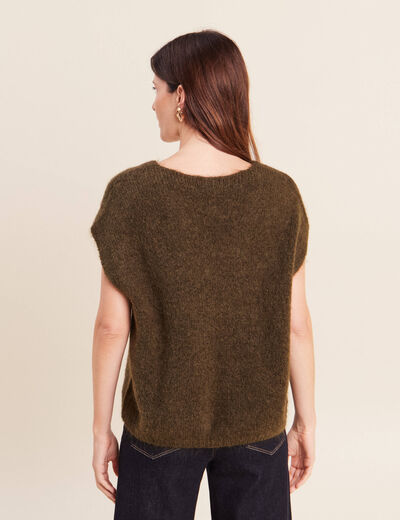 Pull sans manches vert kaki femme