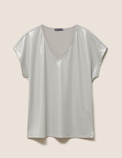T-shirt col V manches courtes vert clair femme