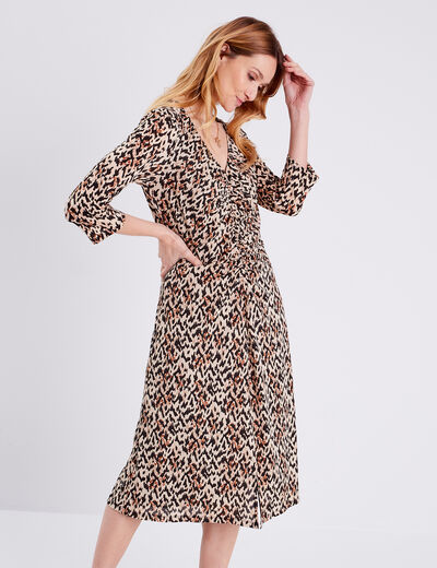 Robe droite avec fronces beige femme