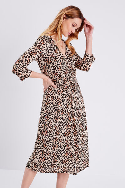 Robe droite avec fronces beige femme