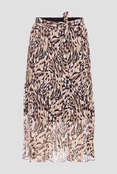 Jupe midi évasée plissée creme femme