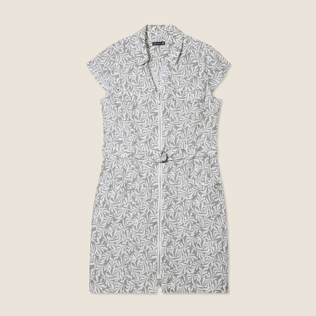 Robe droite zippée vert kaki femme