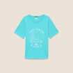 T-shirt col rond manches courtes brod&eacute; vert turquoise femme