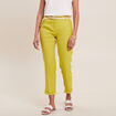 Pantalon coupe chino en lin ceintur&eacute; vert anis femme