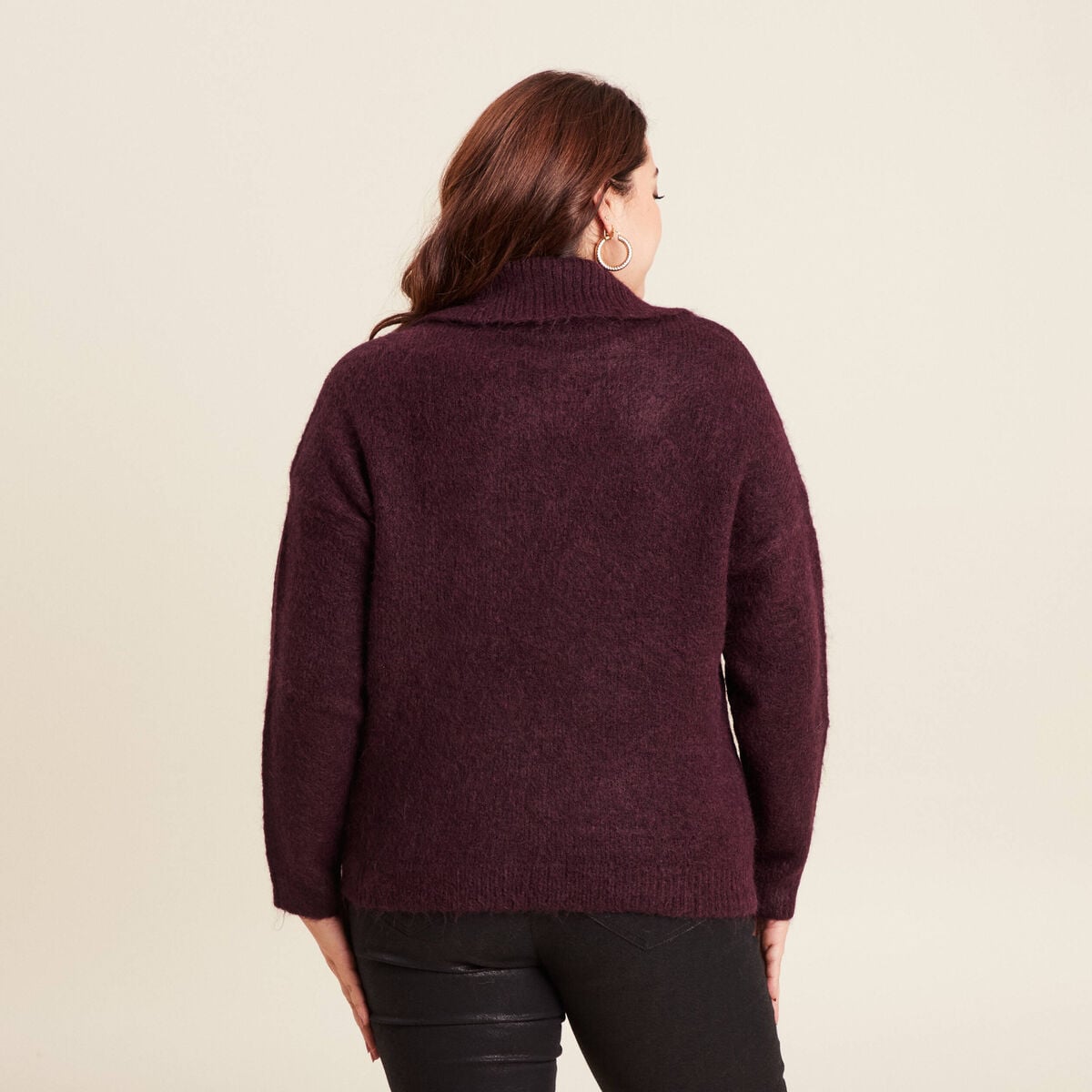 Pull manches longues col polo bordeaux femme