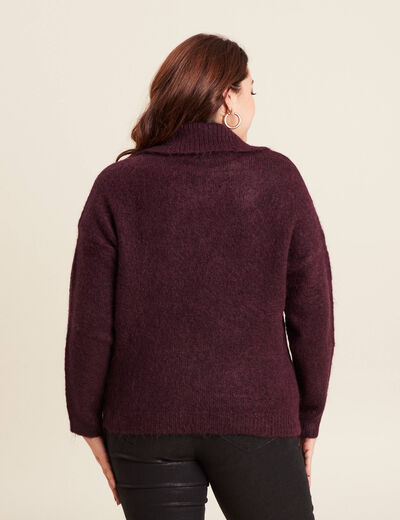 Pull manches longues col polo bordeaux femme