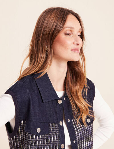 Veste sans manches col chemise bleu marine femme
