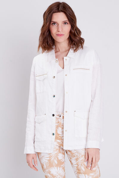 Veste droite boutonnée ecru femme