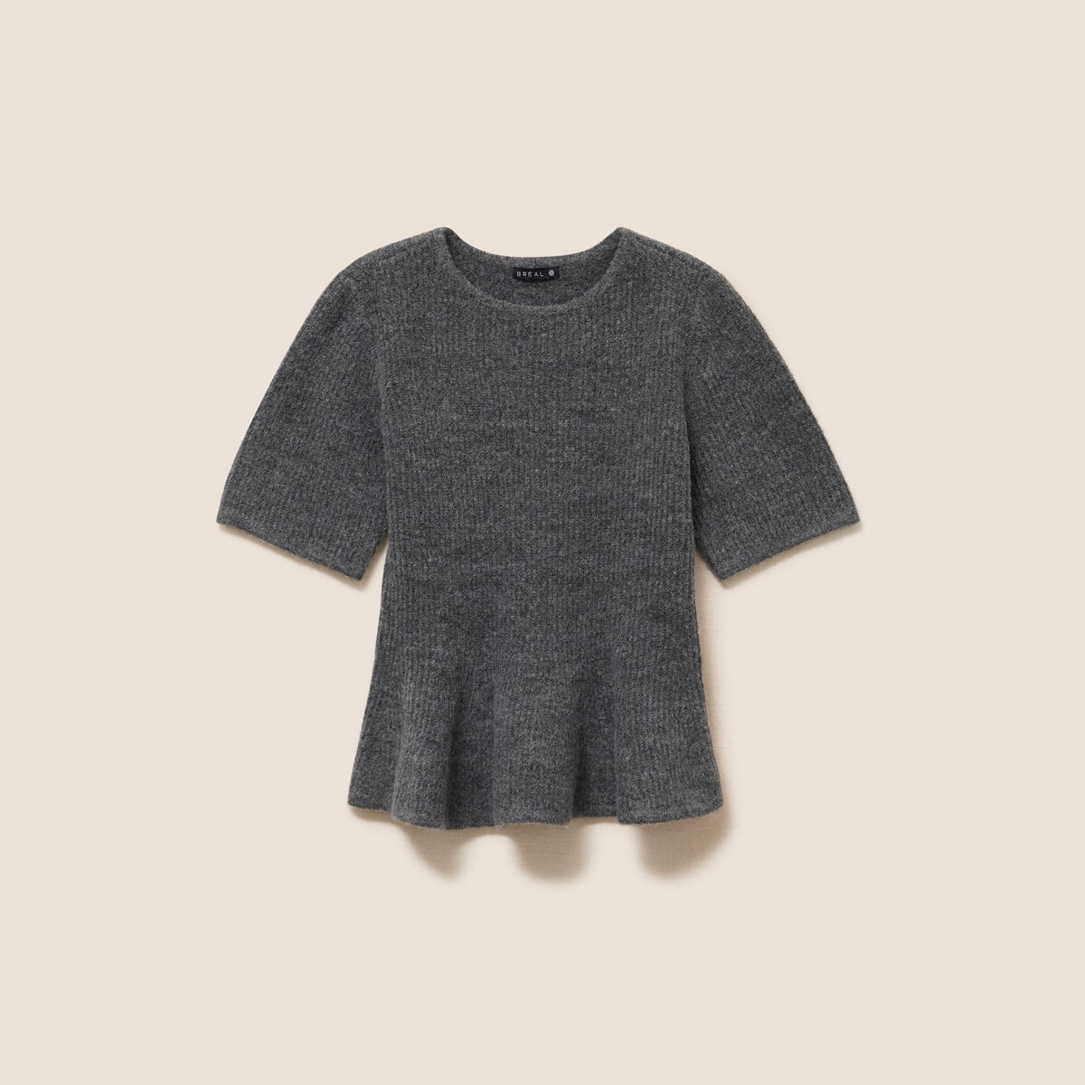 Pull col rond gris clair femme
