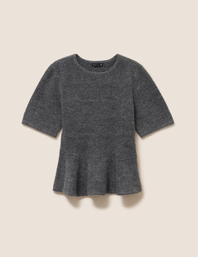 Pull col rond gris clair femme