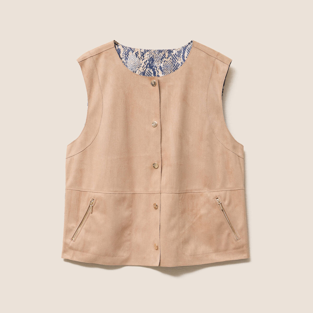Veste r&eacute;versible cintr&eacute;e sans manches beige femme