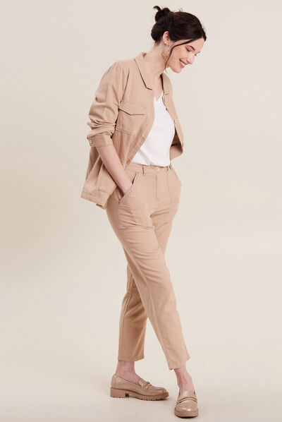 Veste droite boutonnée sable femme