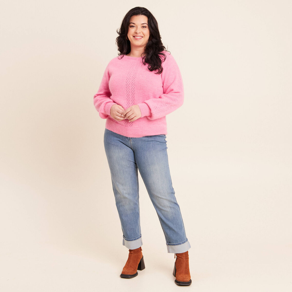Pull confectionn&eacute; en France rose fushia femme