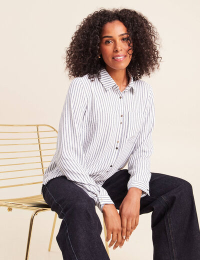 Chemise droite fluide manches longues bleu femme