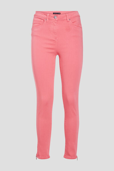 Pantalon ajusté taille haute rose femme