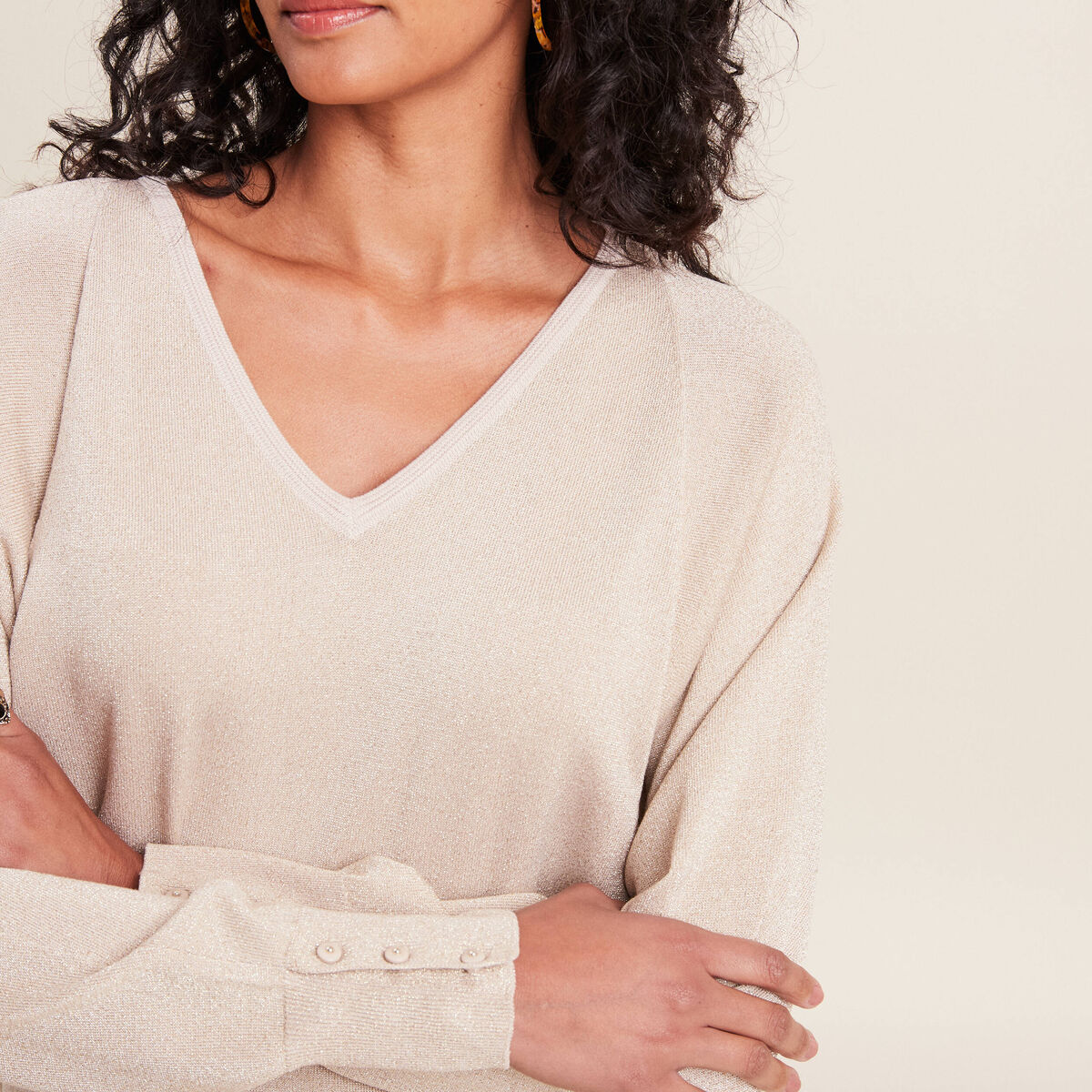 Pull manches longues couleur or femme