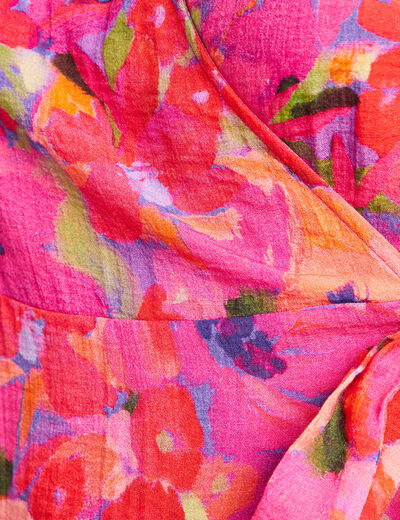 Robe courte &eacute;vas&eacute;e col v manches courtes rose femme