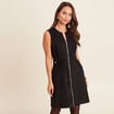 Robe sans manches col rond aspect daim noir femme