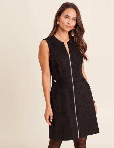 Robe sans manches col rond aspect daim noir femme