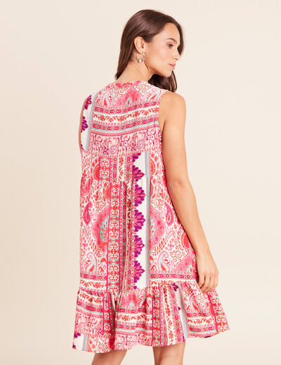 Robe courte &eacute;vas&eacute;e col tunisien rose femme