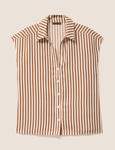 Chemise manches courtes aspect lin blanc femme