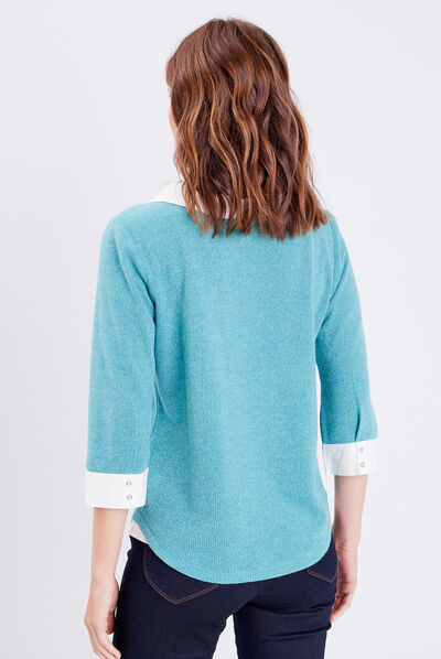 T-shirt manches 3/4 bleu canard femme