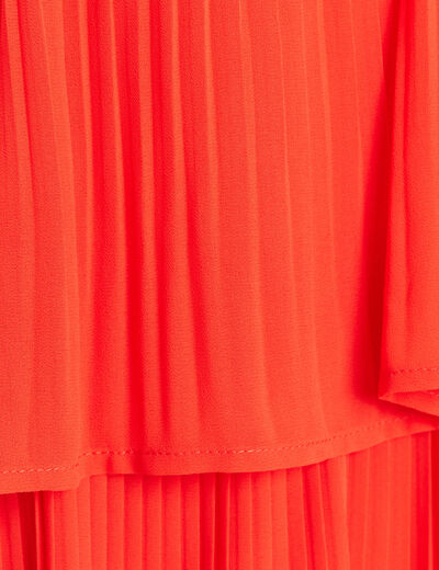 Robe pliss&eacute;e sans manches col v orange fonc&eacute; femme