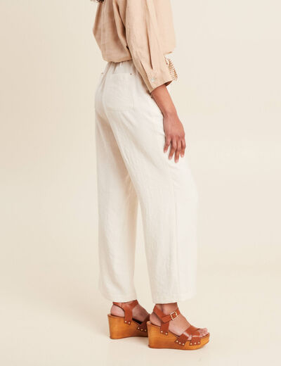 Pantalon large fluide ceinturé ivoire femme