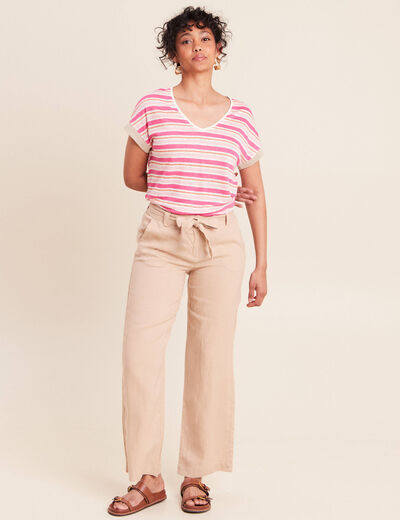 Pantalon coupe large en lin sable femme