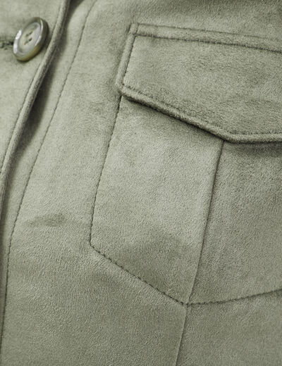 Blouson droit effet suédine vert kaki femme