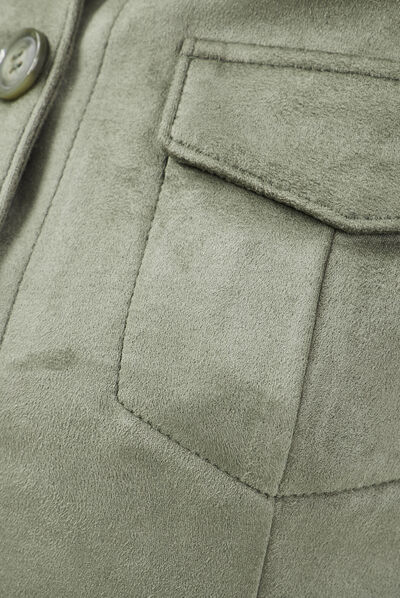 Blouson droit effet suédine vert kaki femme