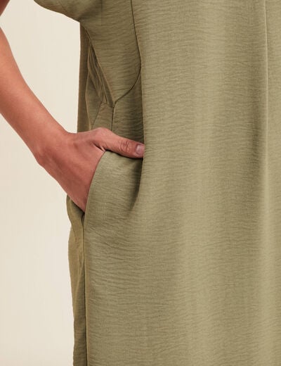 Robe droite col en V vert kaki femme