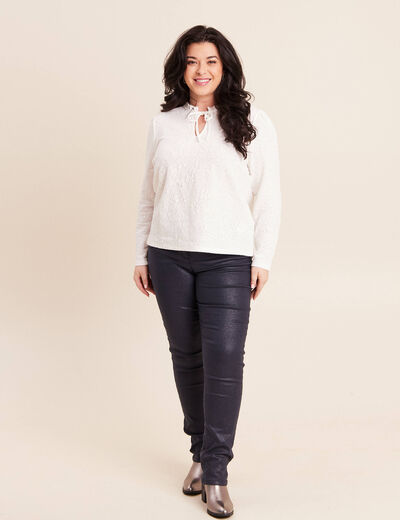 Blouse col rond nou&eacute; manches longues ecru femme